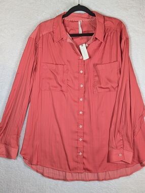 Anthropologie Coral Button-Down Long Sleeve Shirt